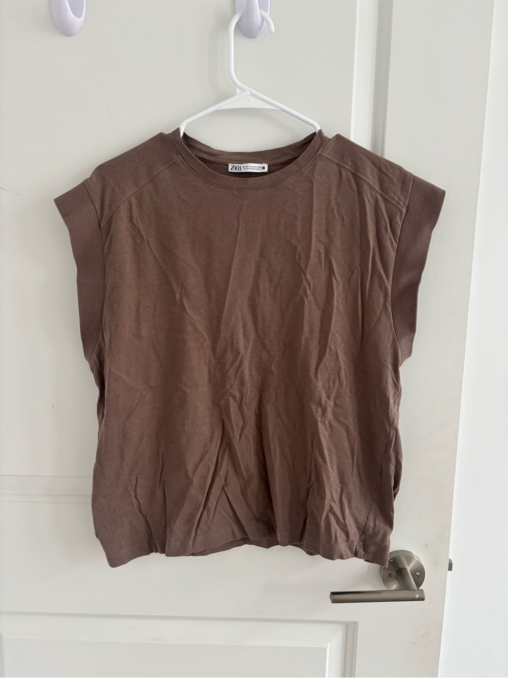 Zara Brown Sleeveless Cotton Tank Top